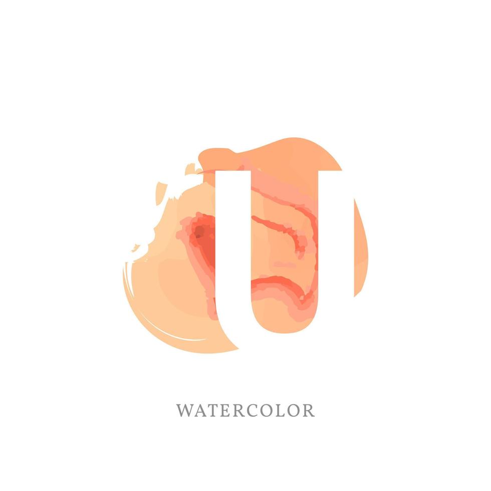 negative letter U with watercolor splash for fashion or beauty care logo, apparel brand, personal branding identity, make up artist or any other company vector