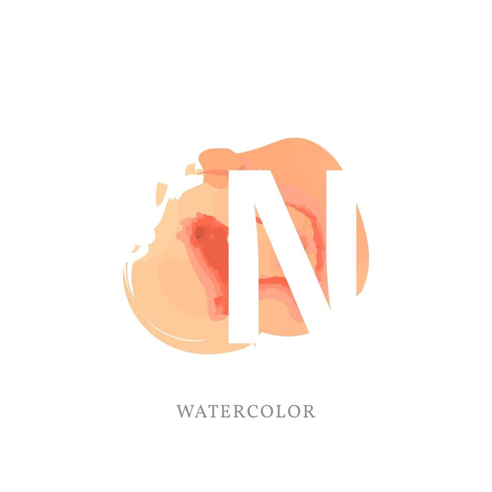 negative letter N with watercolor splash for fashion or beauty care logo, apparel brand, personal branding identity, make up artist or any other company vector