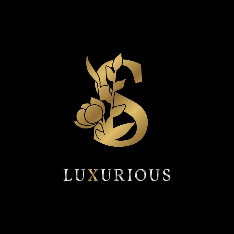 letter S flower leaves decoration for wedding, beauty care logo, personal branding identity, make up artist or any other royal brand and company. luxurious gold and silver color sample in dummy text vector