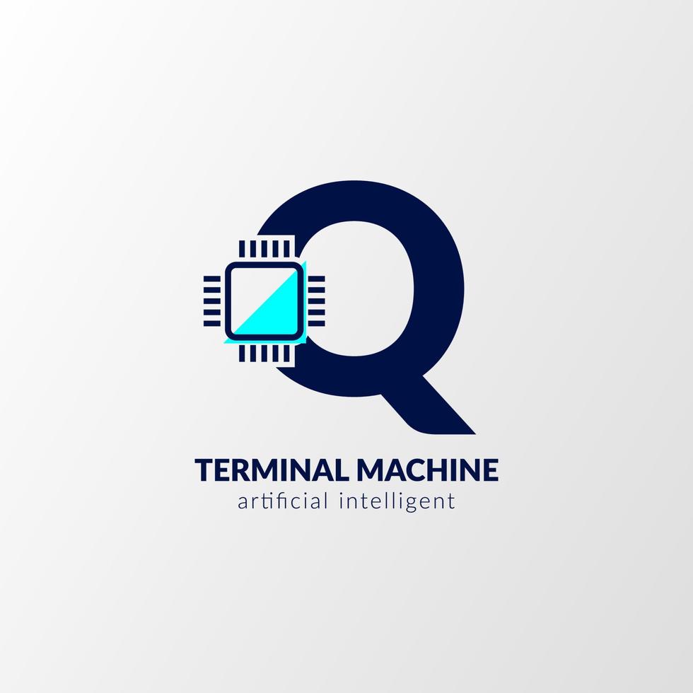letter Q circuit logo. terminal machine for technology, gadget, artificial intelligent vector