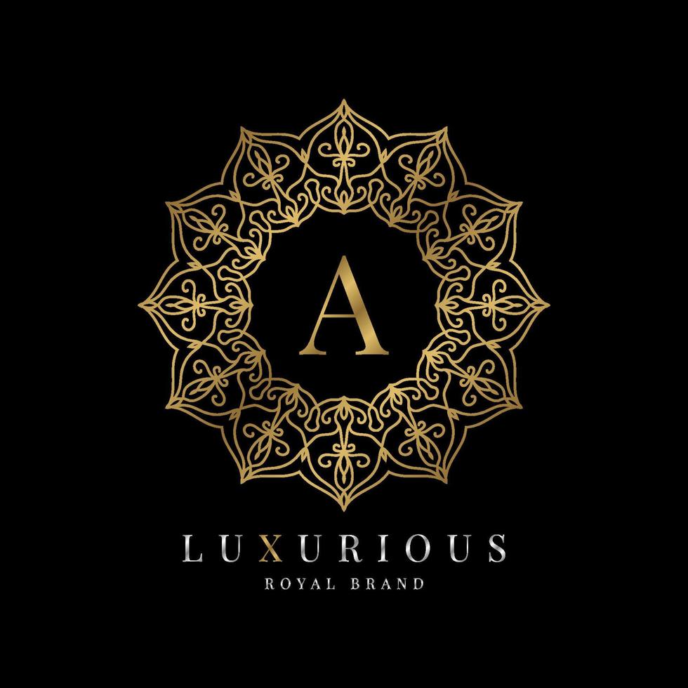 letter A luxury round alphabet logo template vector mandala for premium brand, personal branding identity, boutique, spa, wedding, gown, make up artist and cosmetic