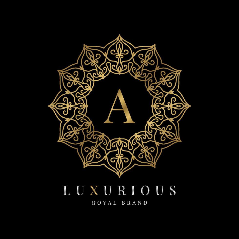 letra a mandala de vector de plantilla de logotipo de alfabeto redondo de lujo para marca premium, identidad de marca personal, boutique, spa, boda, vestido, maquillador y cosmético