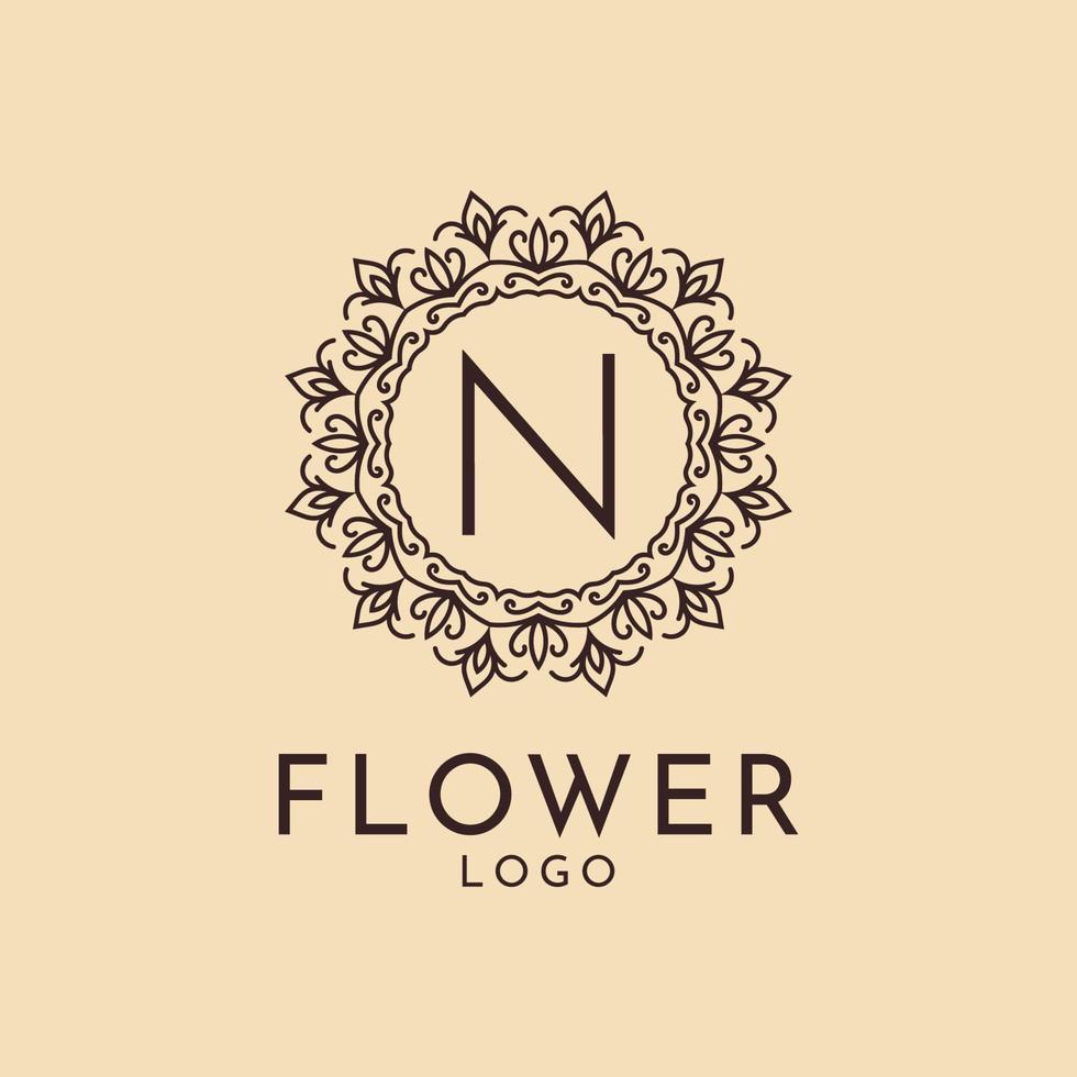 letter N flower circle decoration for spa, salon, hotel, florist, feminine brand vector