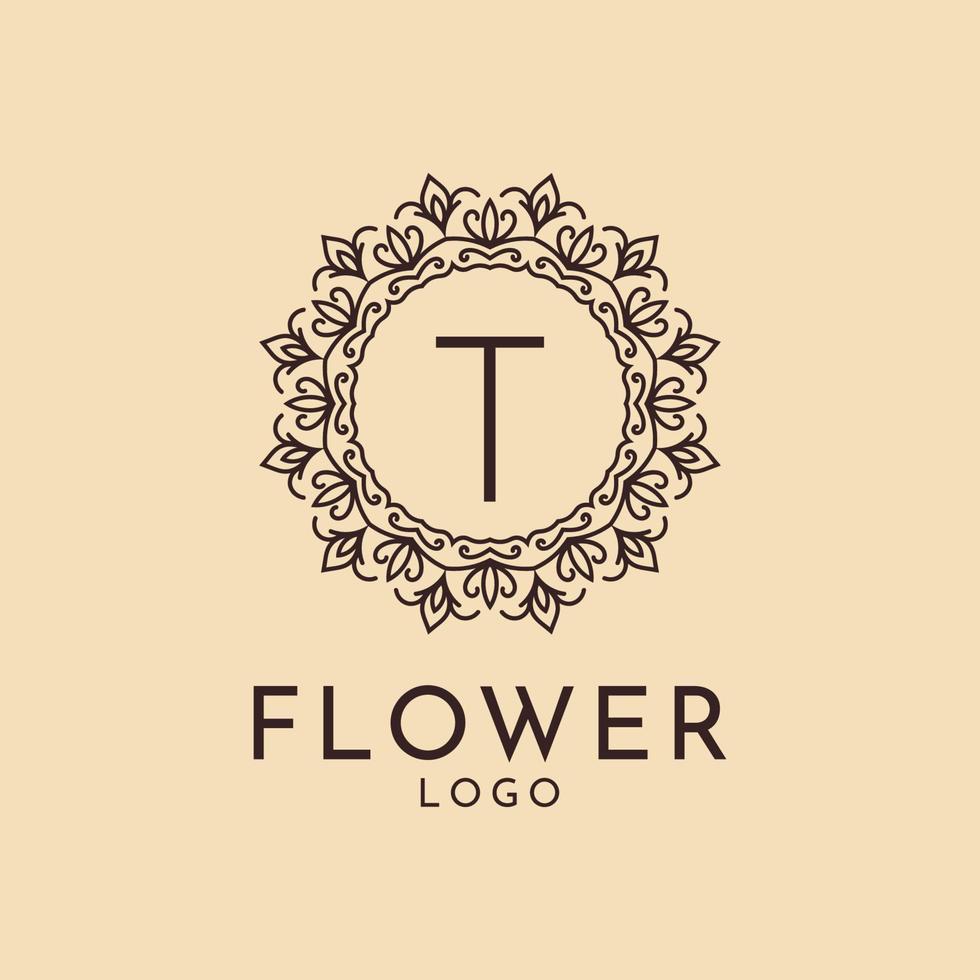 letter T flower circle decoration for spa, salon, hotel, florist, feminine brand vector