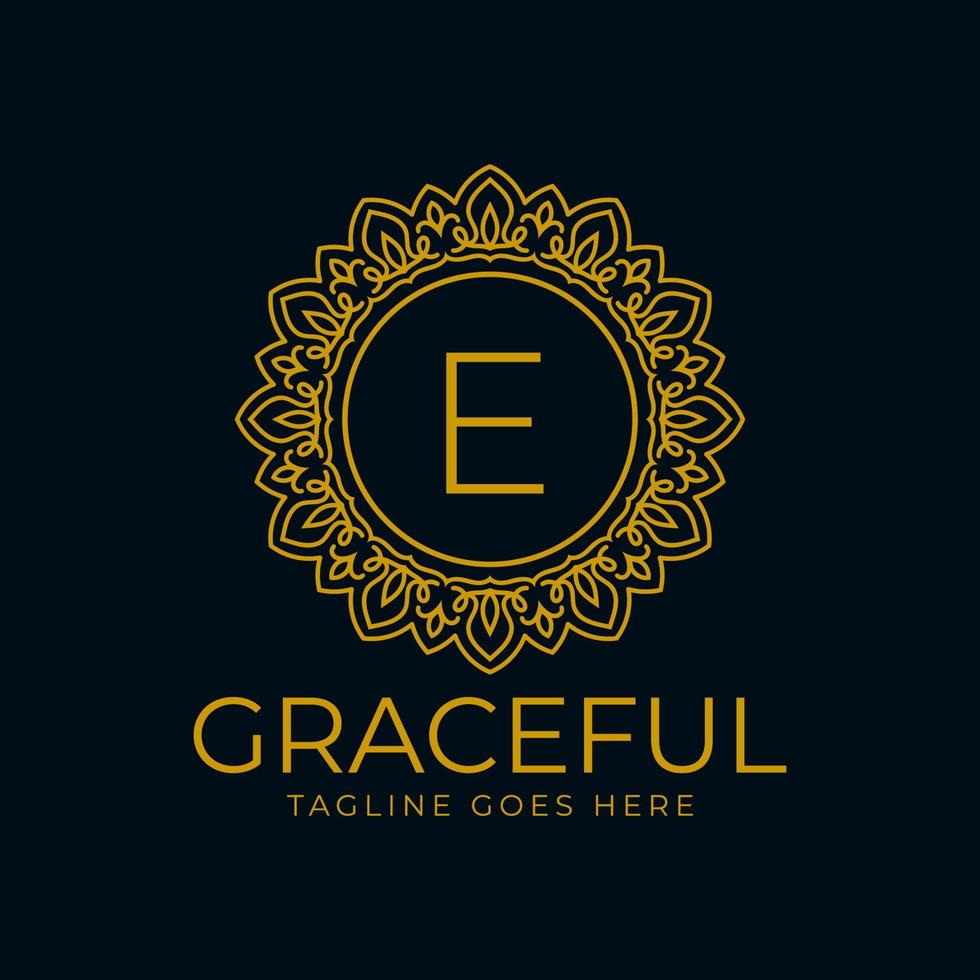 letter E flower graceful circle decoration monogram vector logo design