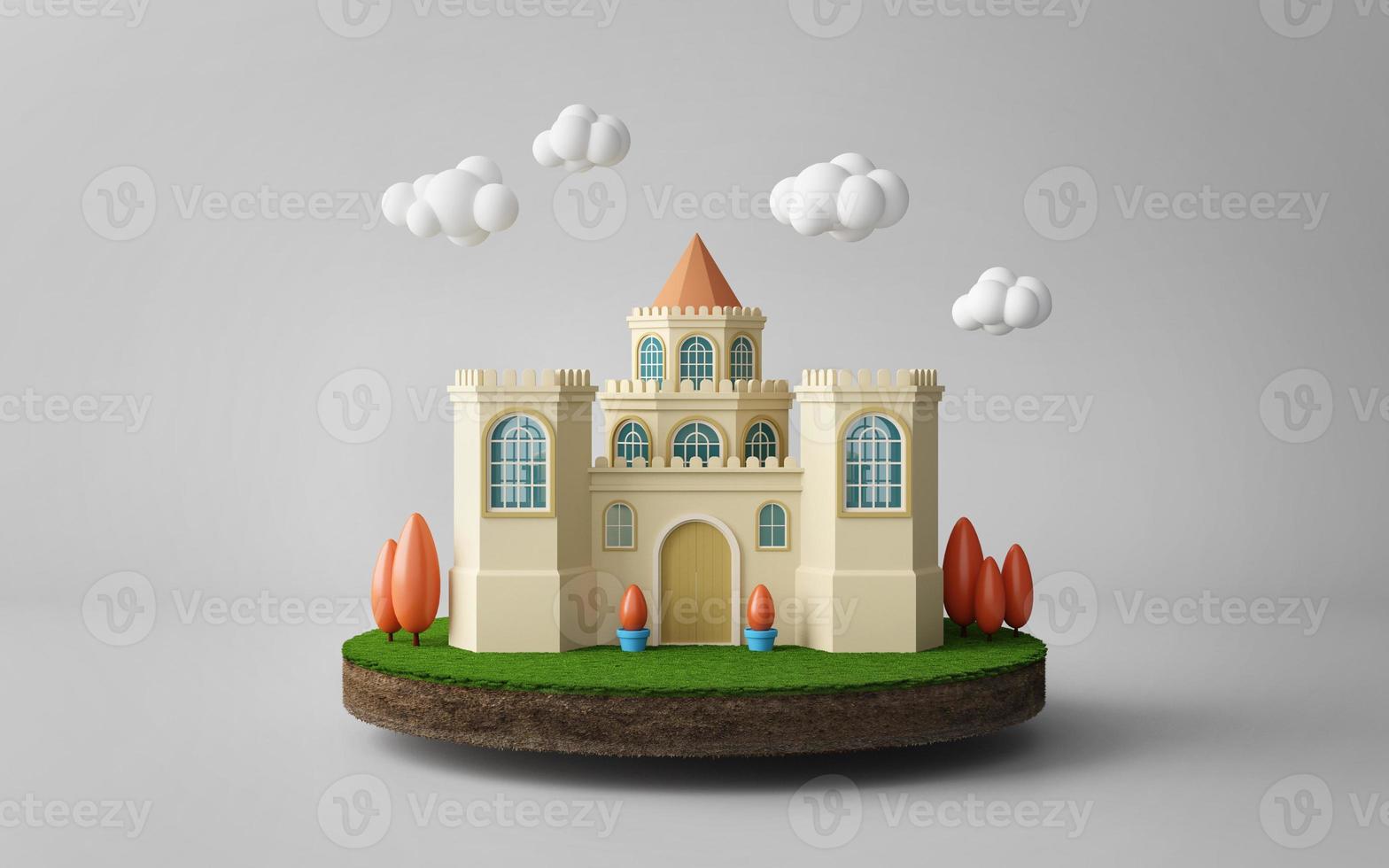 Castle with cloud and tree on land.3d rendering photo