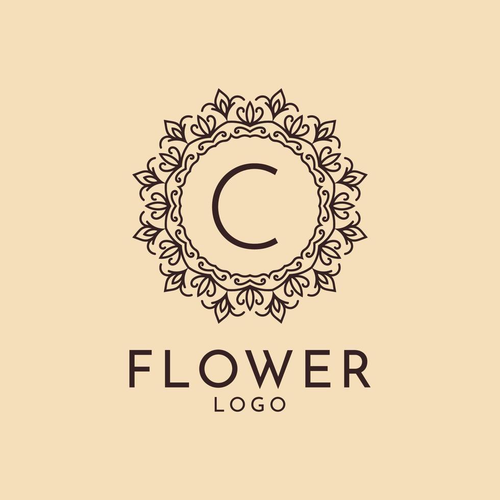 letra c decoración de círculo de flores para spa, salón, hotel, floristería, marca femenina vector