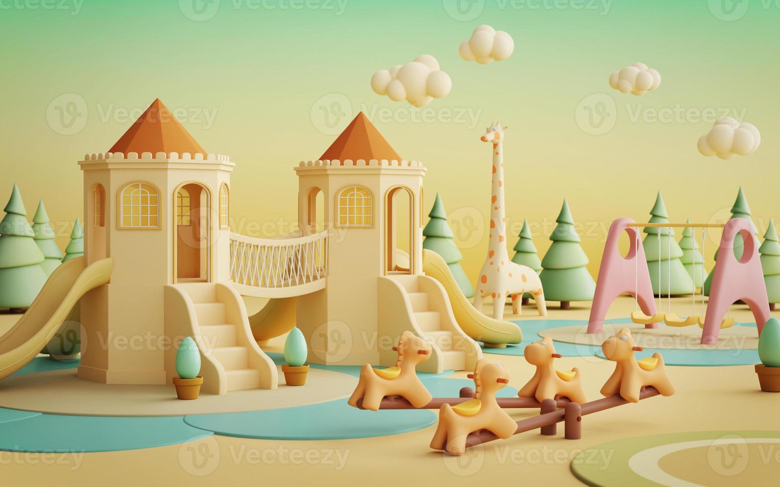 Playground with pastel colour.3d rendering photo