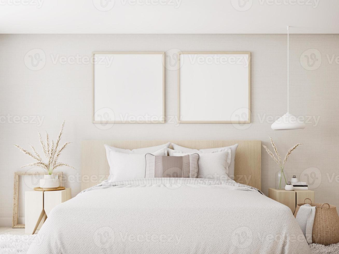 White bedroom interior.Earth tones design.3d rendering photo