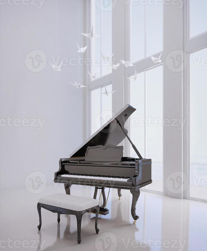 Grand piano in white modern room.3d rendering photo