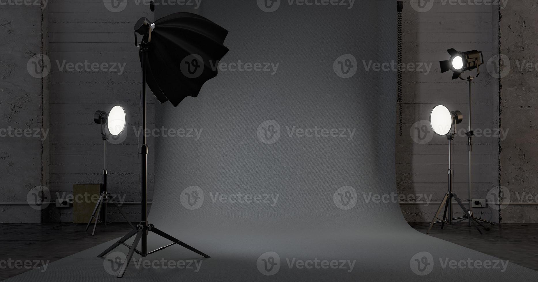 Empty studio with lighting equipment and background for mock up3d rendering photo