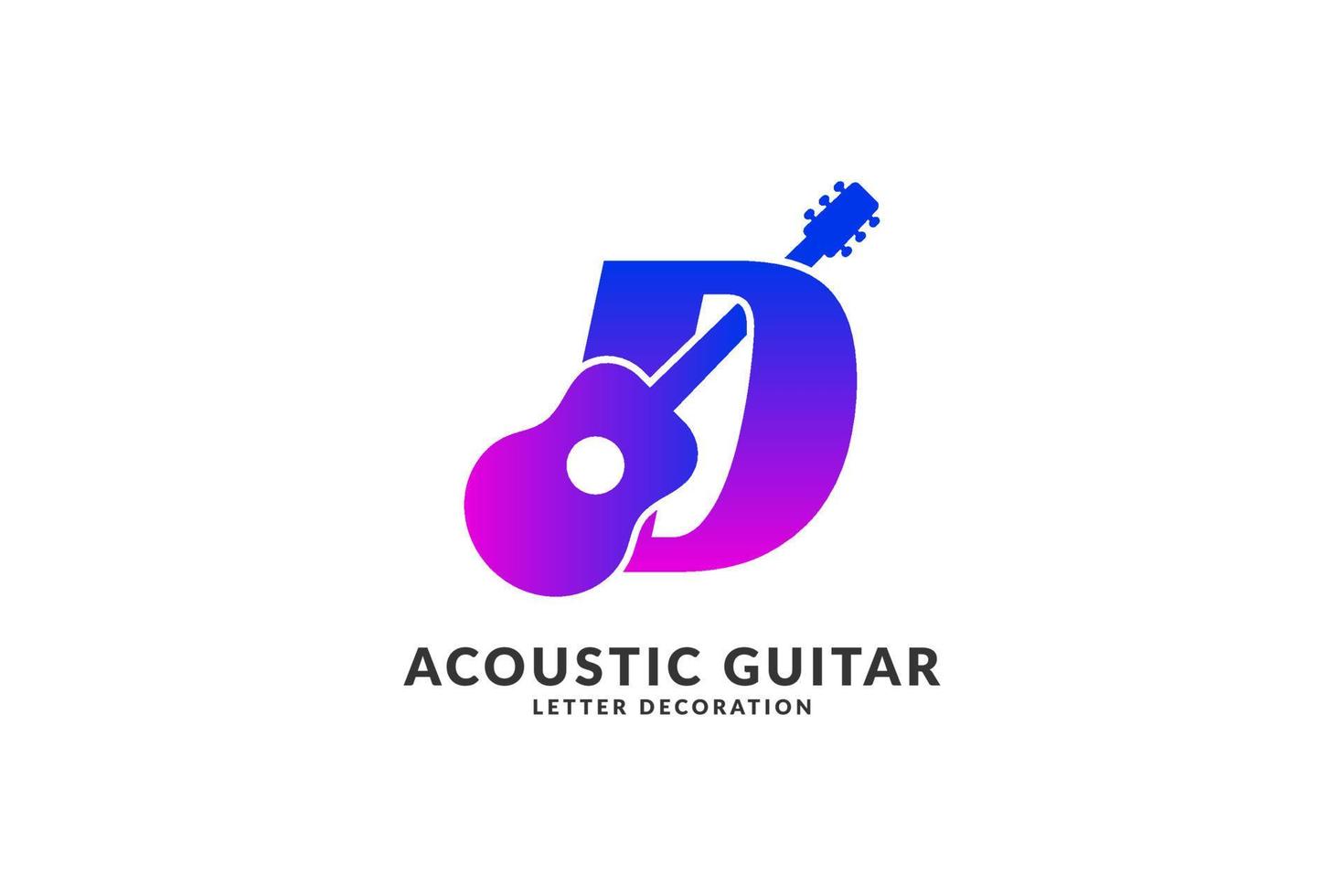 vector de color de moda de decoración de guitarra acústica con letra d aislada para el logotipo de identidad del músico y el elemento de título del festival o concierto