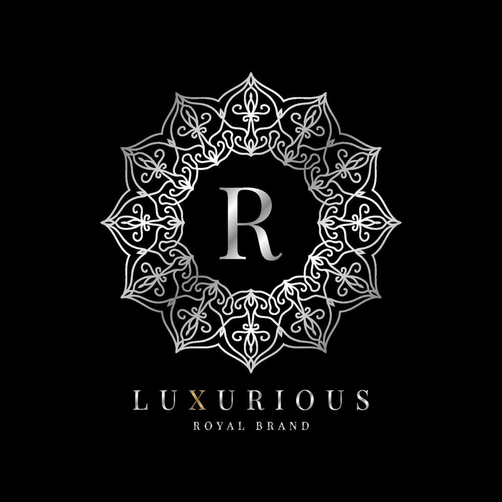 letra r lujo redondo alfabeto logo plantilla vector mandala para marca premium, identidad de marca personal, boutique, spa, boda, vestido, maquillador y cosmético