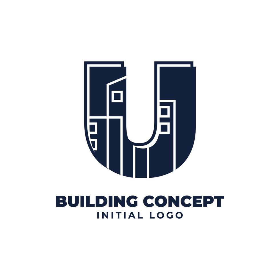 letra u con diseño de logotipo de vector inicial de objeto de construcción adecuado para bienes raíces y negocios inmobiliarios