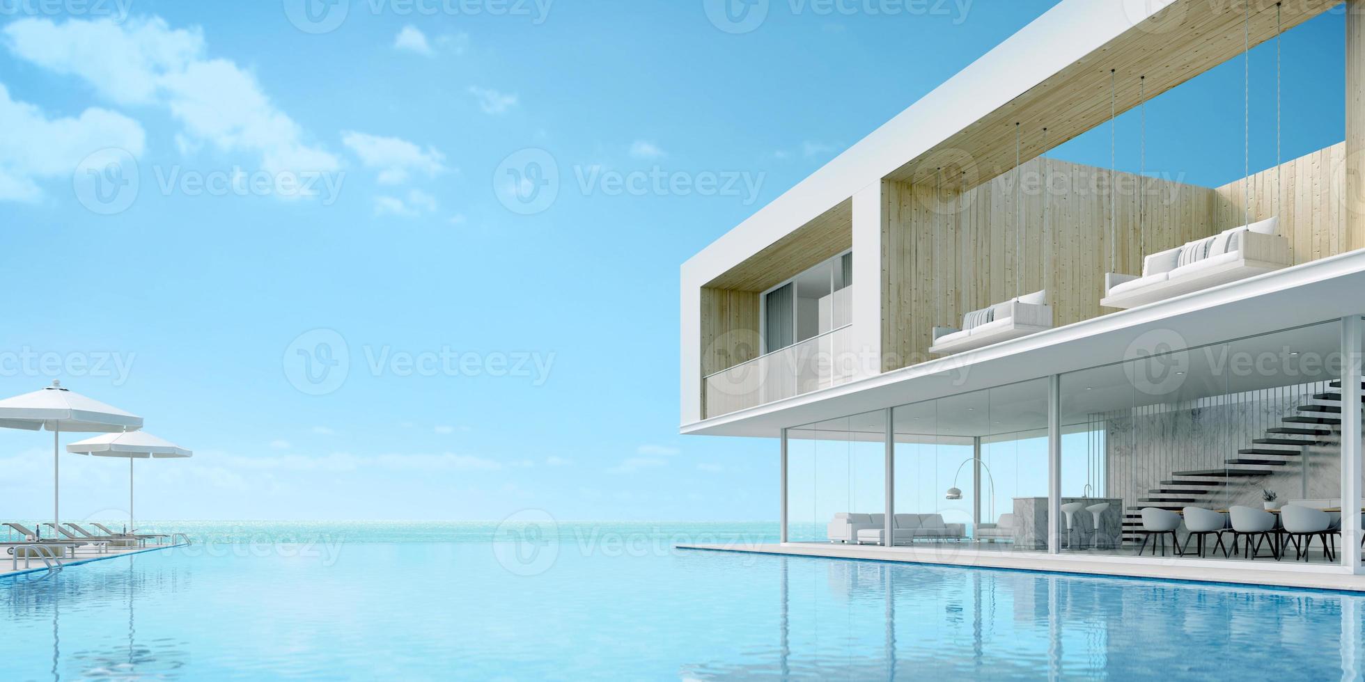 Modern beach house with sea view swimming pool and terrace at vacation.3d rendering photo