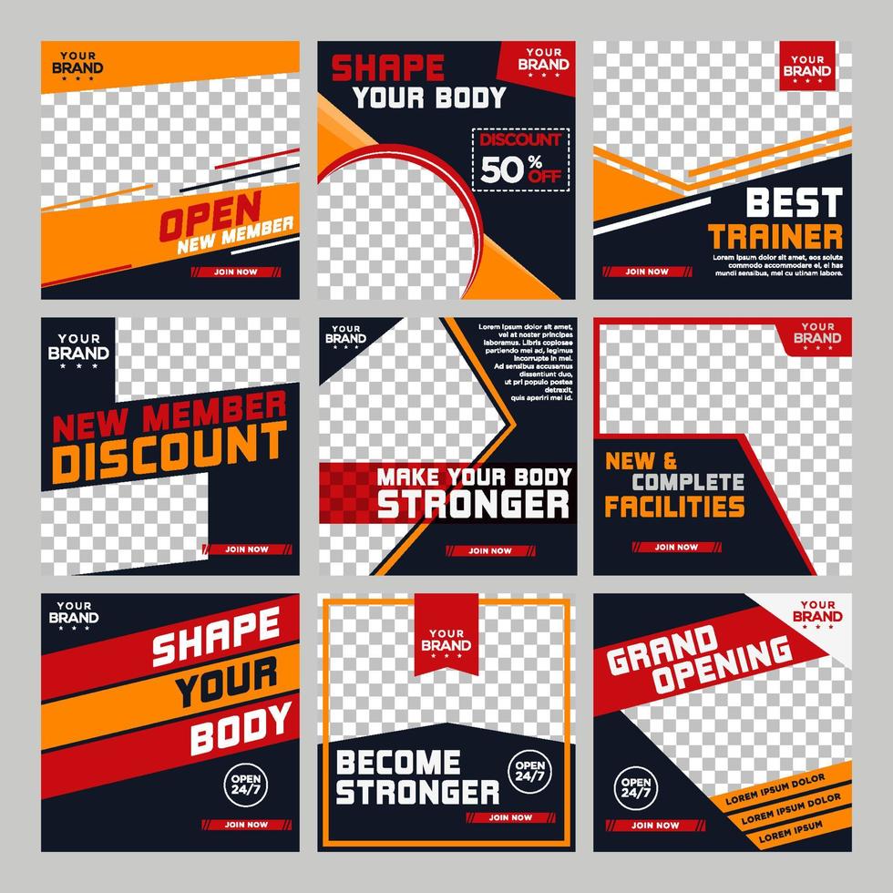 Gym Social Media Post Template Collection vector