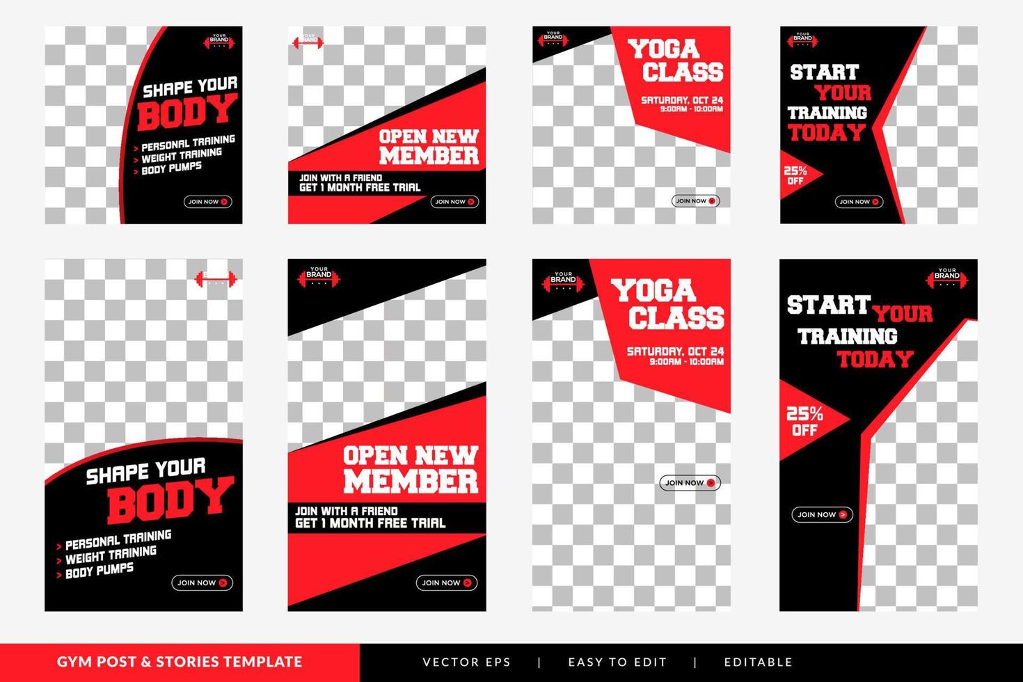 Gym Fitness social media post and stories design template vector