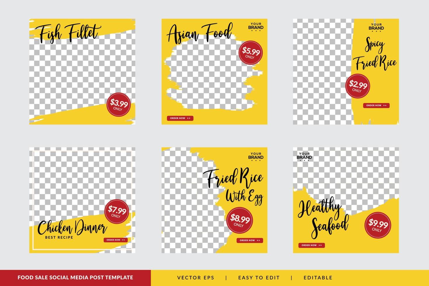 Food social media post design template vector