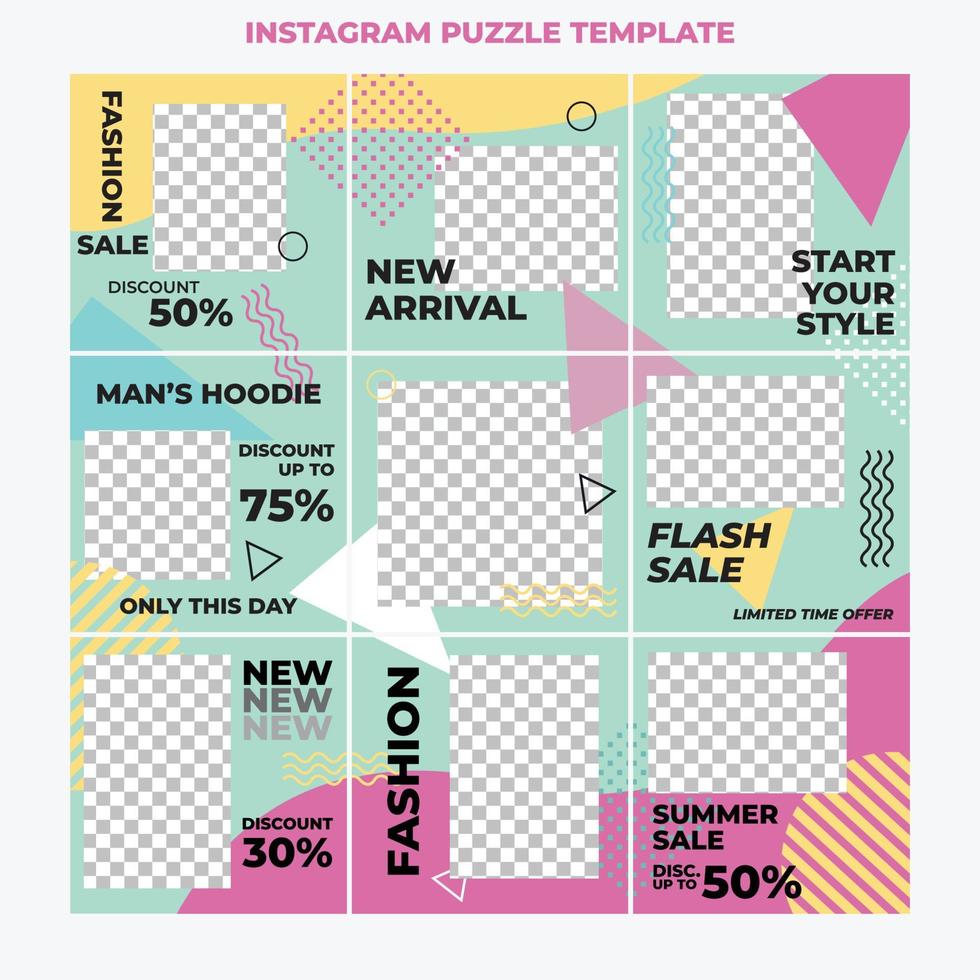 Social Media Puzzle Fashion Sale post design template vector
