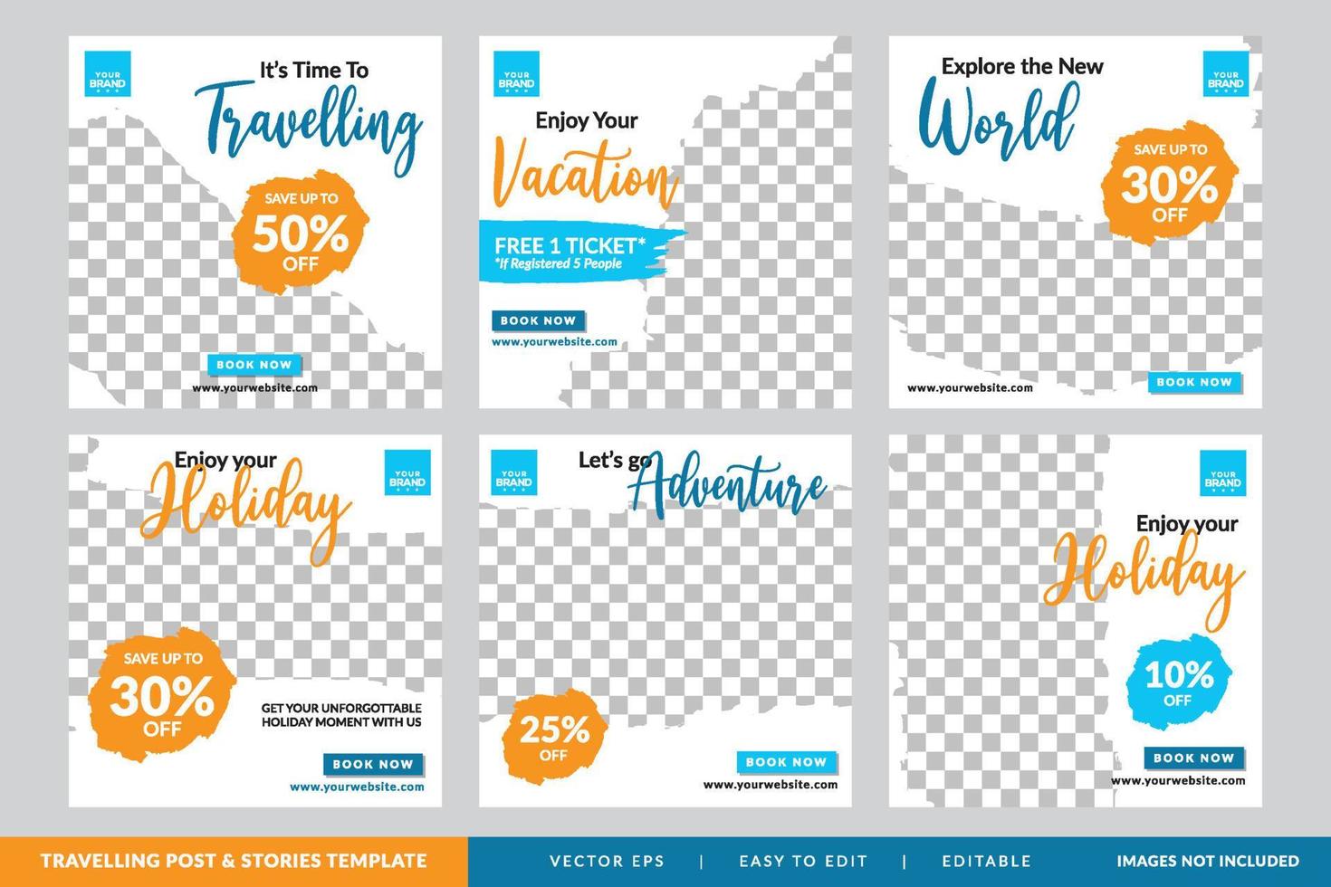 Travelling social media post design template vector