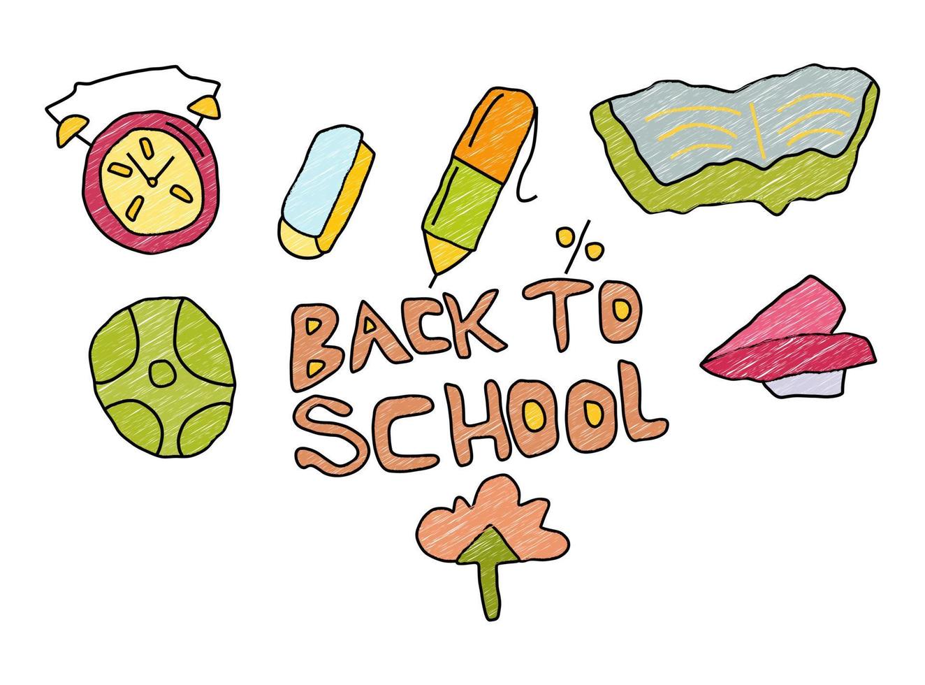 Handrawn doodle back to online school set on white background vector