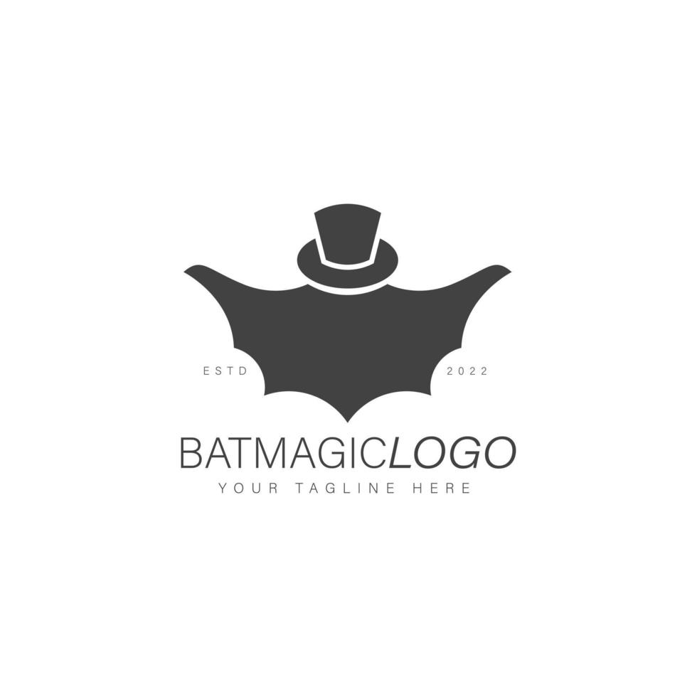 murciélago con icono de ilustración de diseño de logotipo de sombrero mágico vector