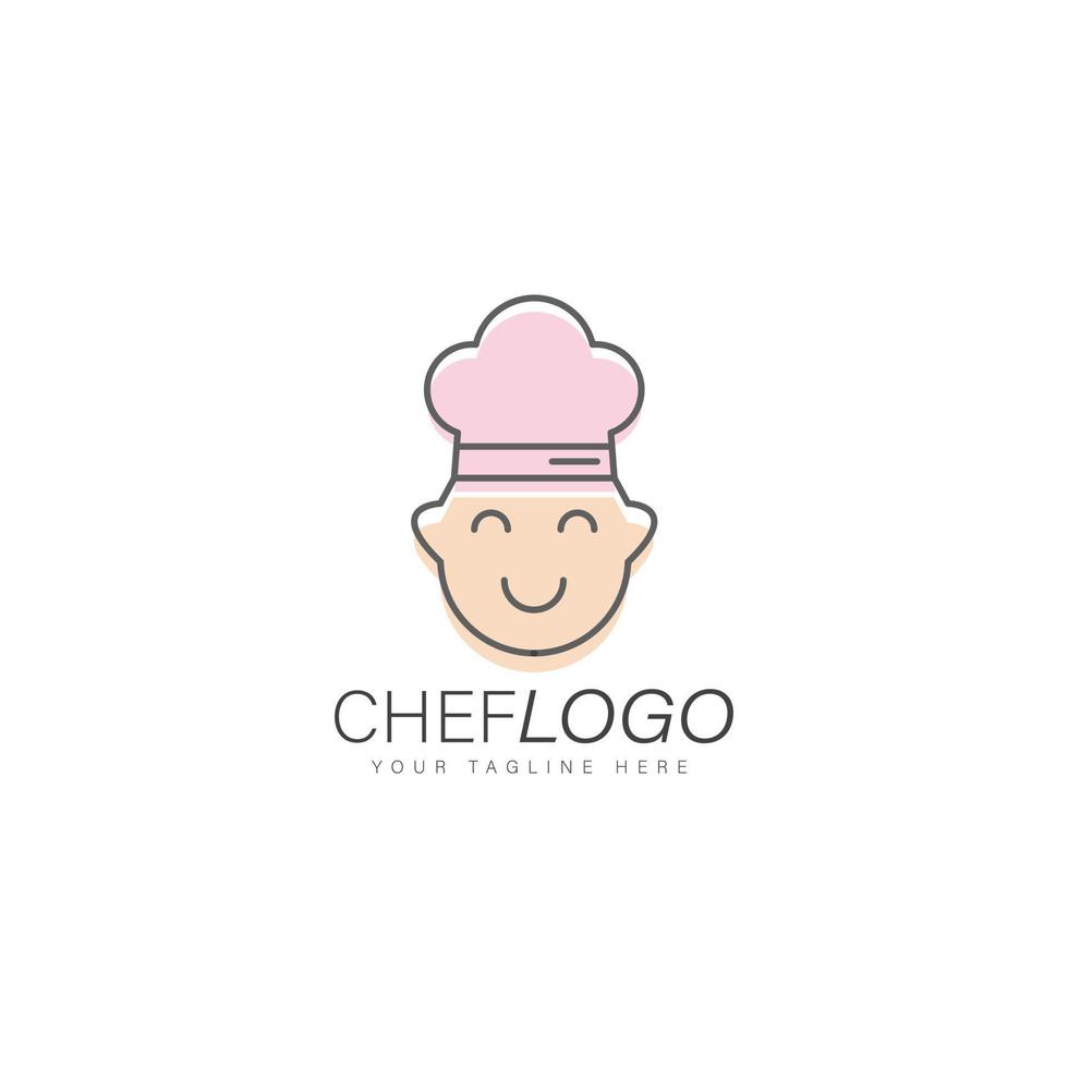 Cute kids smile line chef logo design illustration icon vector