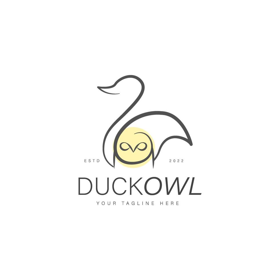 icono de ilustración de diseño de logotipo de arte de línea de pato y búho vector