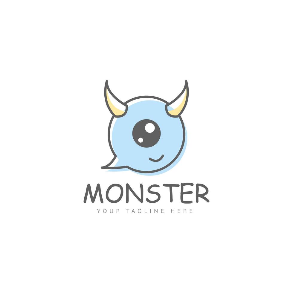 Cute monster with bubble talk logo design icon illustration vector