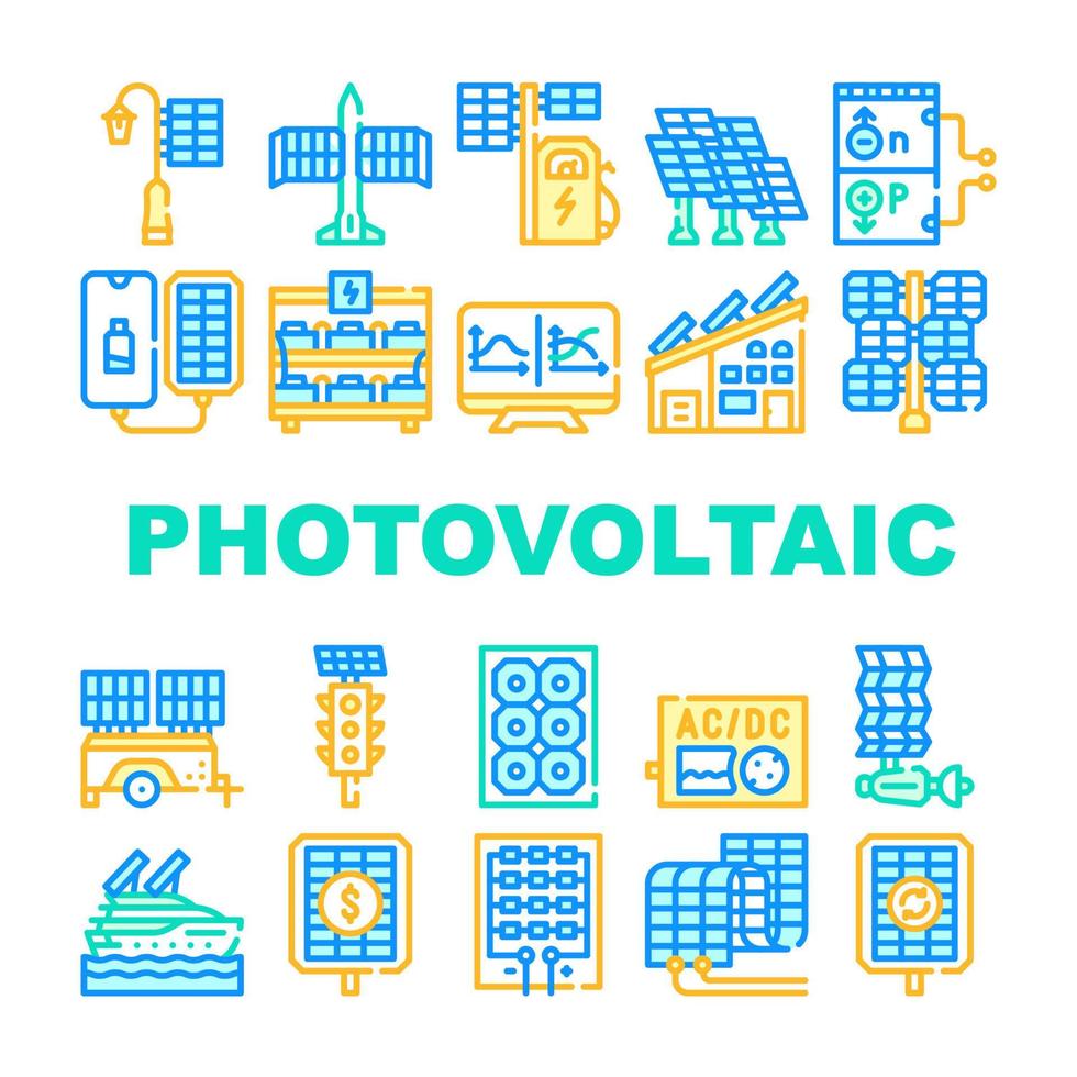 Photovoltaic Energy Collection Icons Set Vector Illustrations