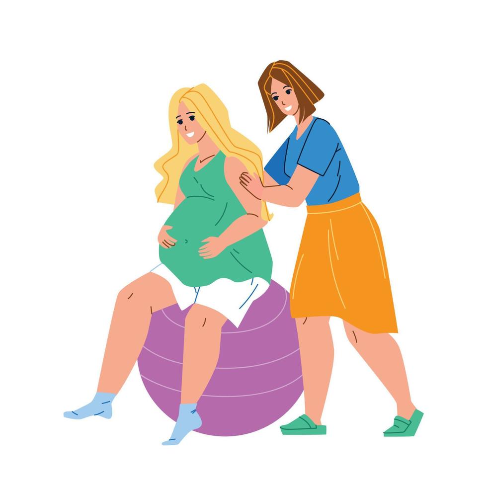 Doula Massaging Shoulders Of Pregnant Woman Vector