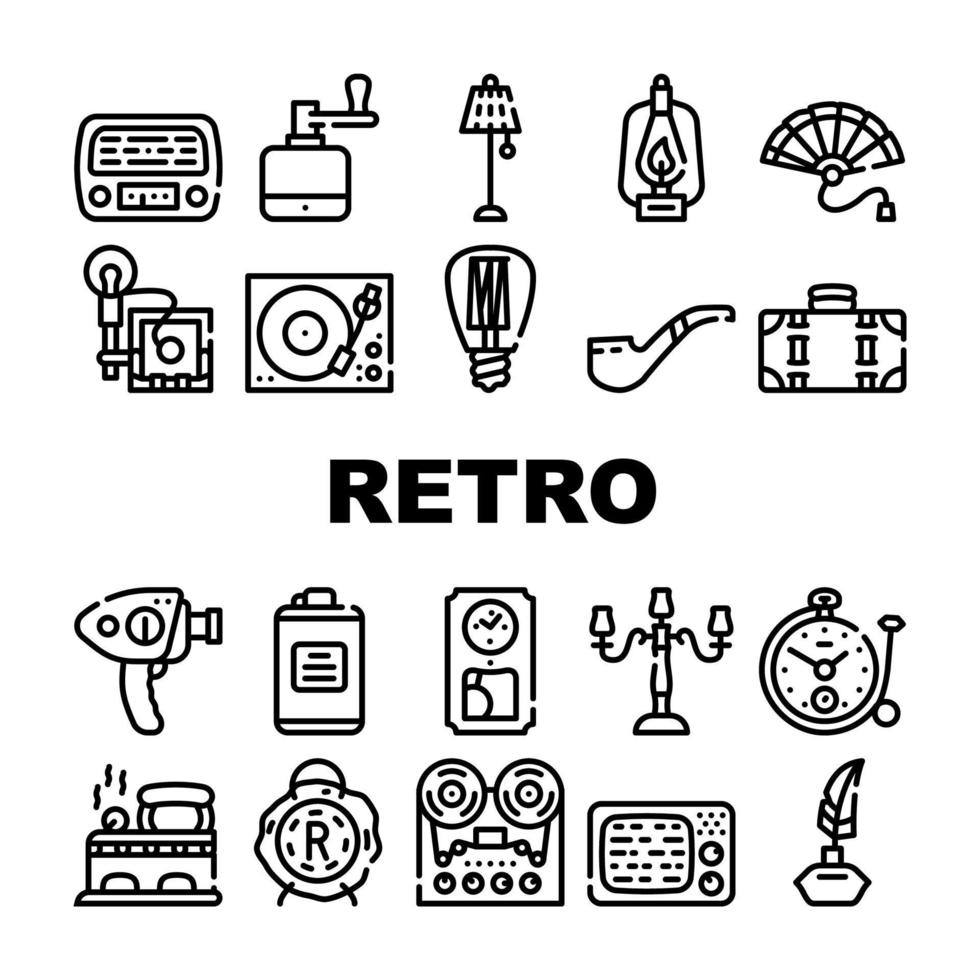 conjunto de iconos de colección de dispositivos de cosas retro vector