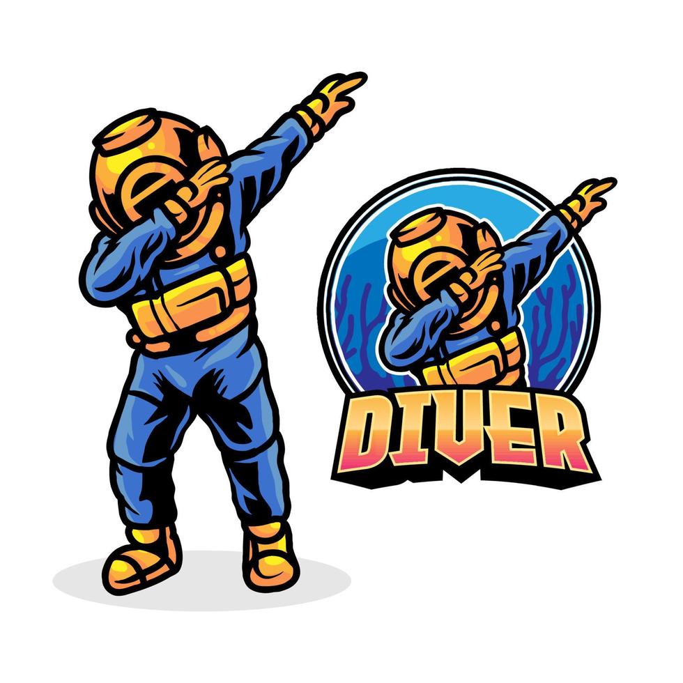Diver with dabbing dance illustration premium vector