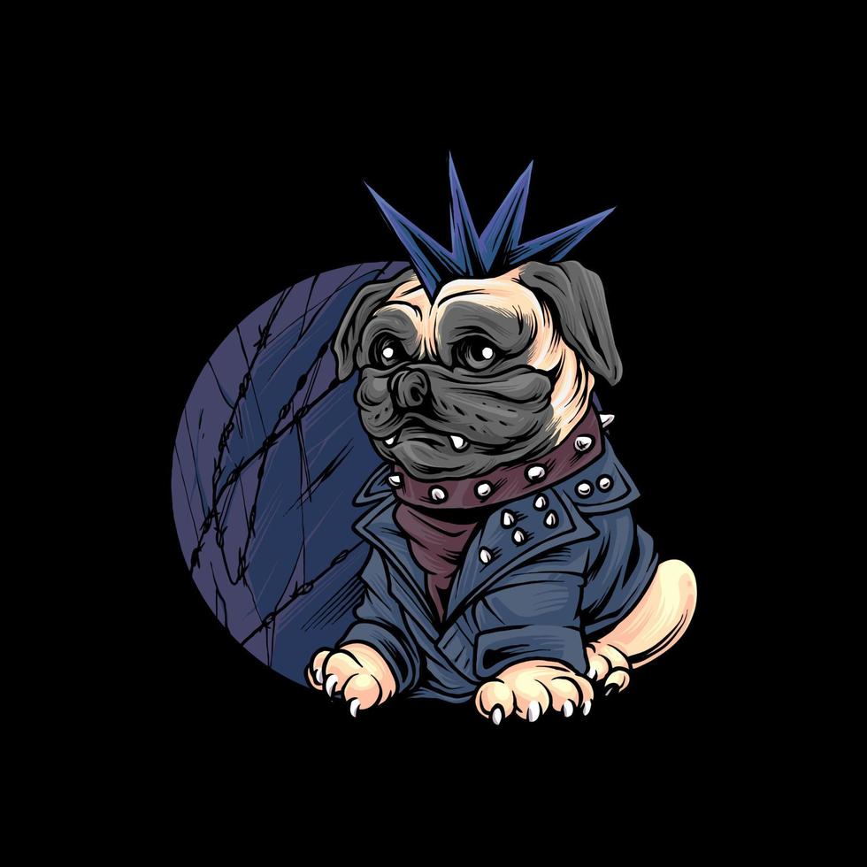 perro pug con chaqueta punk gángster premium vector