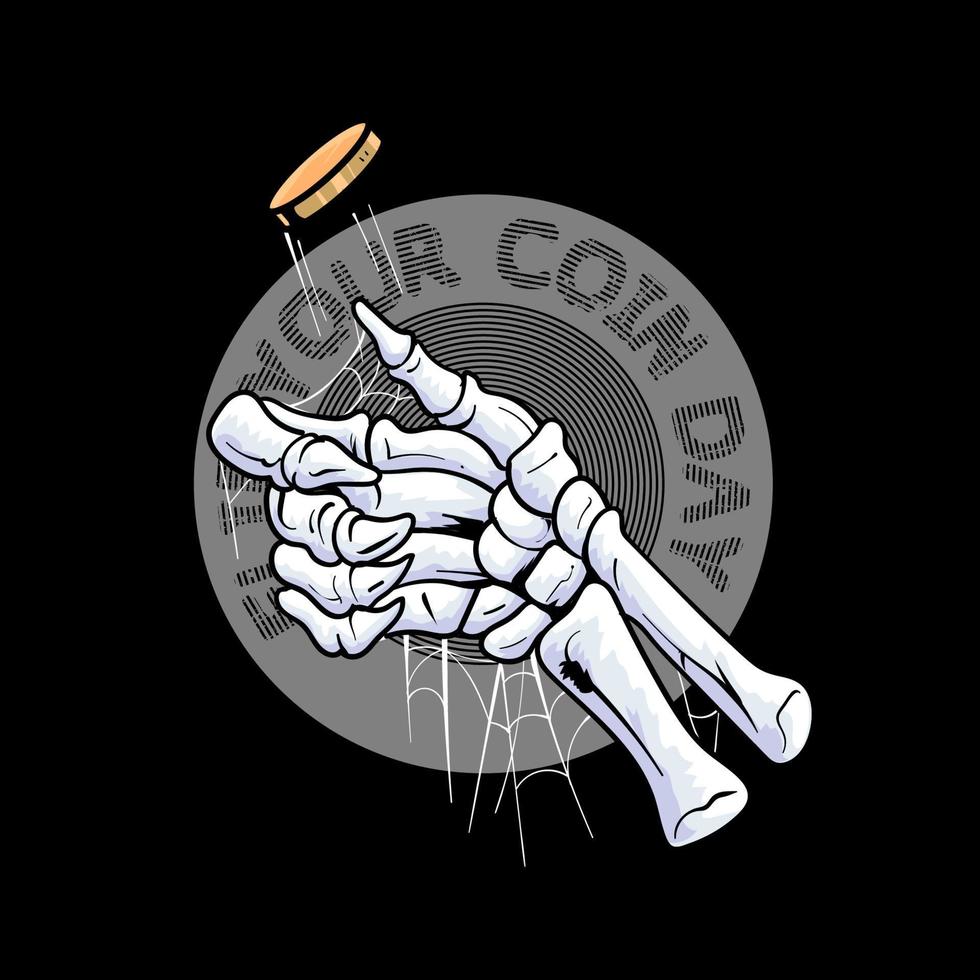 skeleton Hand flip on coin Illustration Premium vector