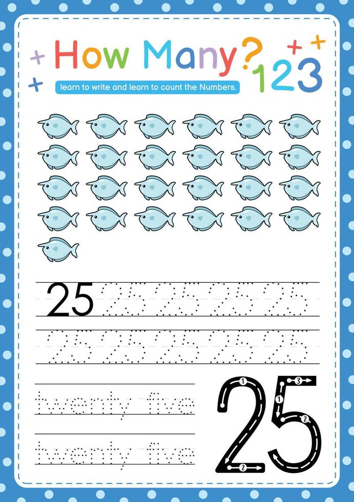 Numbers tracing template by counting Sea fish marine vector
