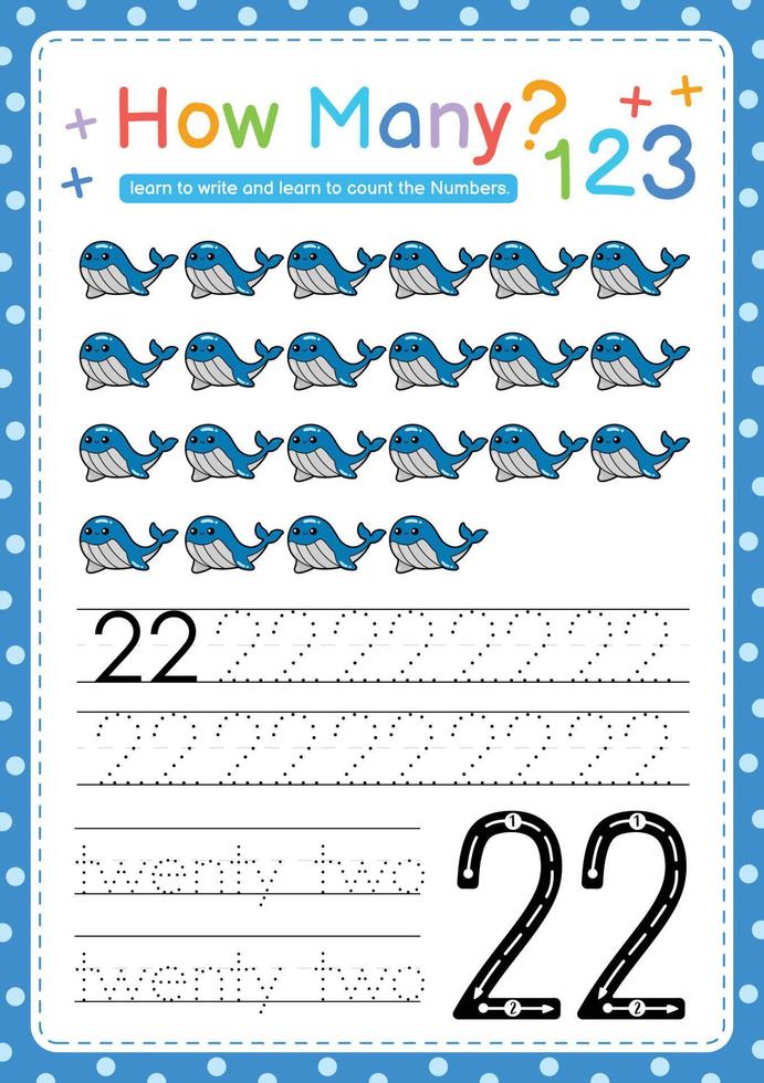 Numbers tracing template by counting Sea fish marine vector