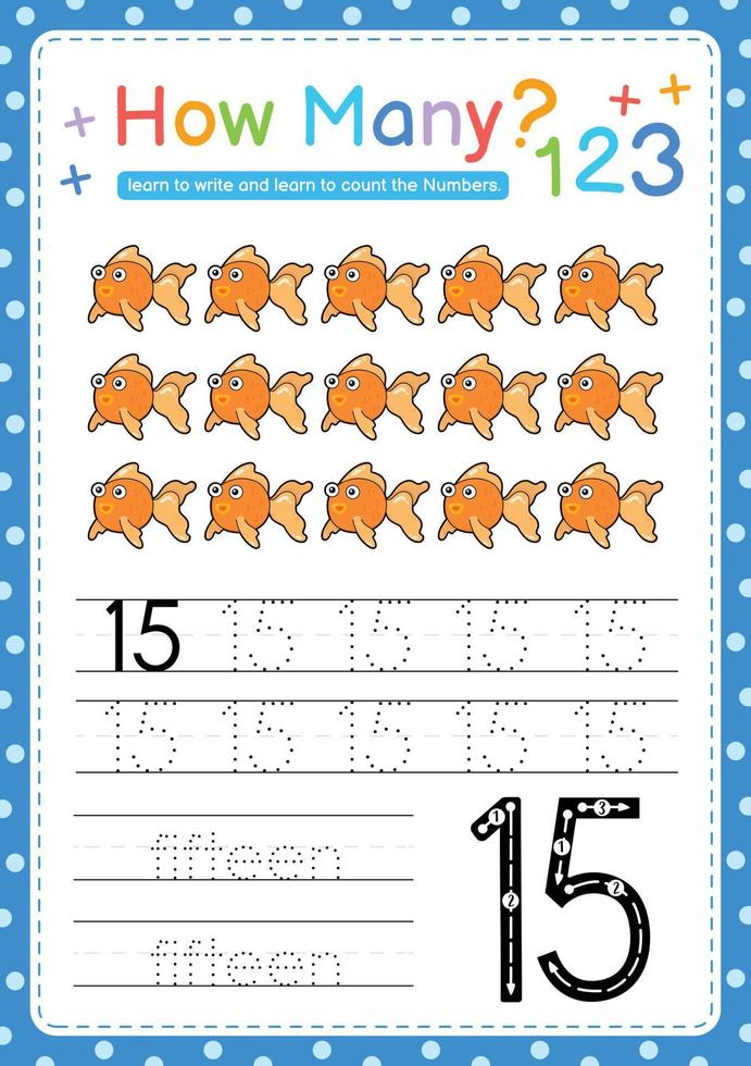 Numbers tracing template by counting Sea fish marine vector