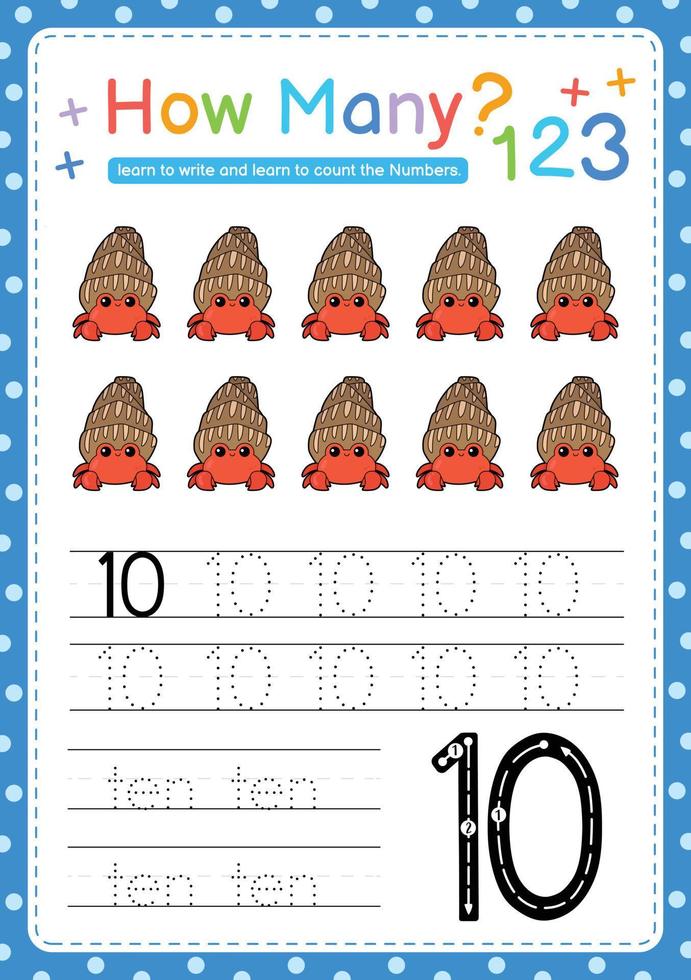 Numbers tracing template by counting Sea fish marine vector