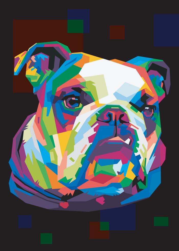 colorful dog head with cool isolated pop art style backround. WPAP style vector