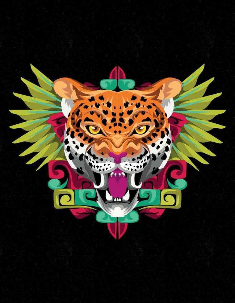 aztec jaguar quetzal art vector
