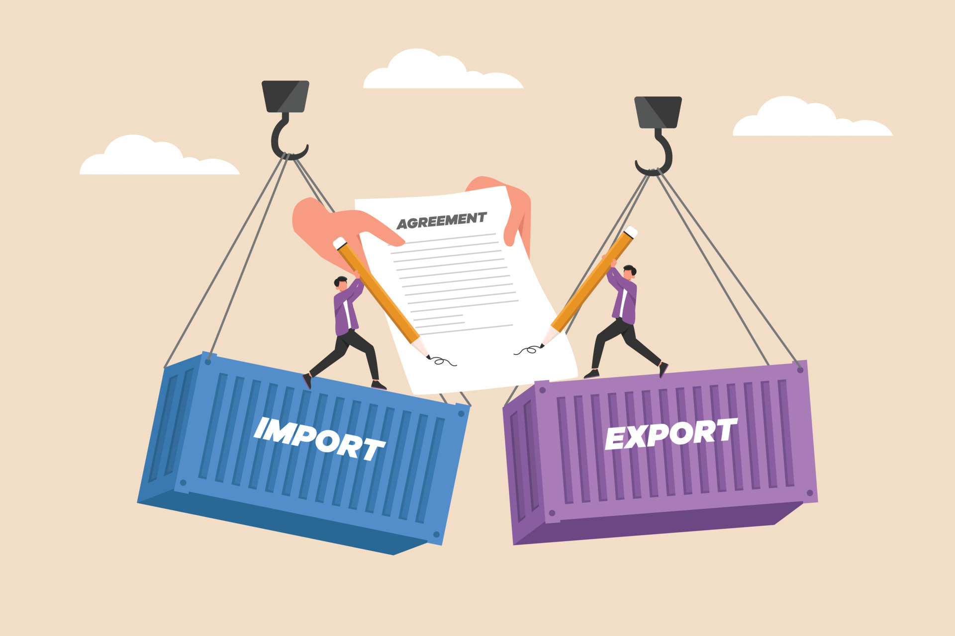 Two clients businessman using pen are signing export and import