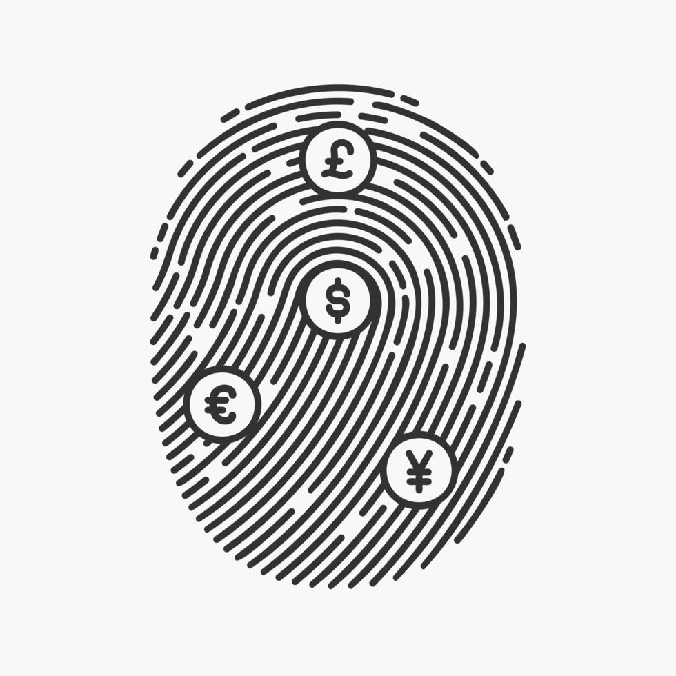 Concept of Money currency digital security, fingerprint DNA vector illustration.