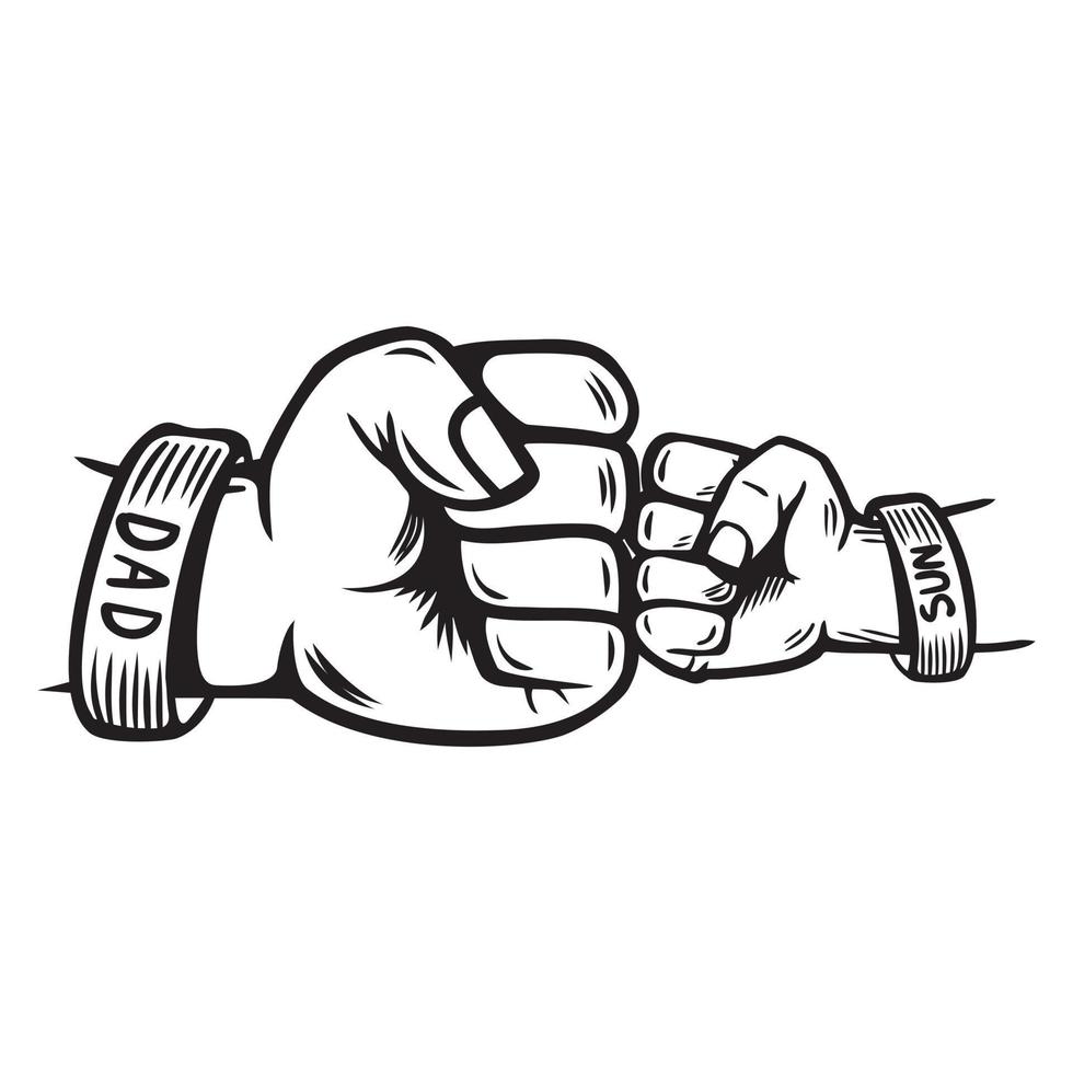 Dad and son Fist Bump Happy Father's Day Family. line doodle art design. logos or icons vector illustration.