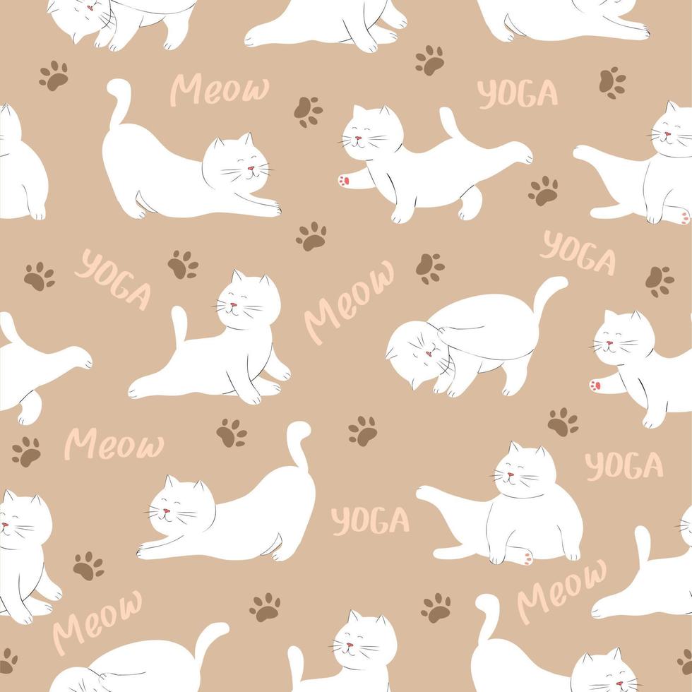 Cartoon seamless pattern of cats in yoga pose vector