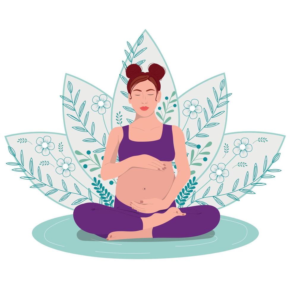 Pregnant woman doing yoga vector