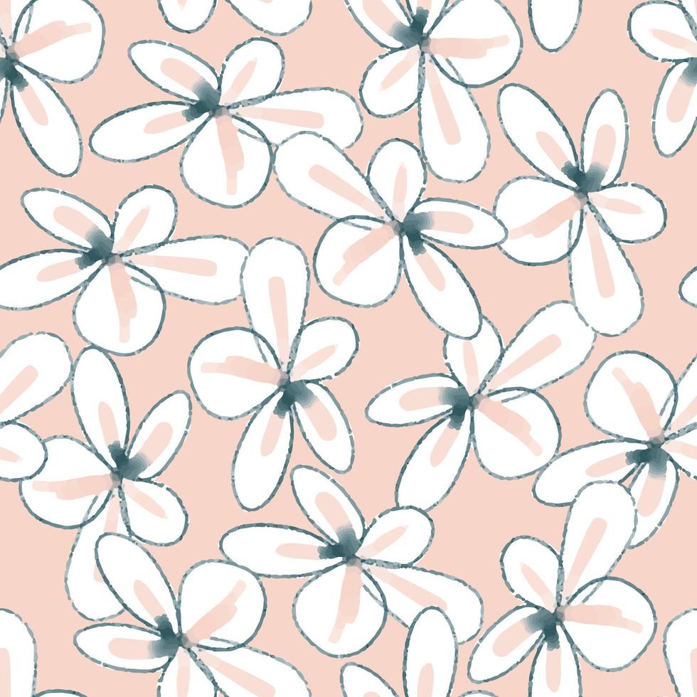 Fondo de patrón de flores de frangipani dibujado a mano sin costuras, tarjeta de felicitación o tela vector