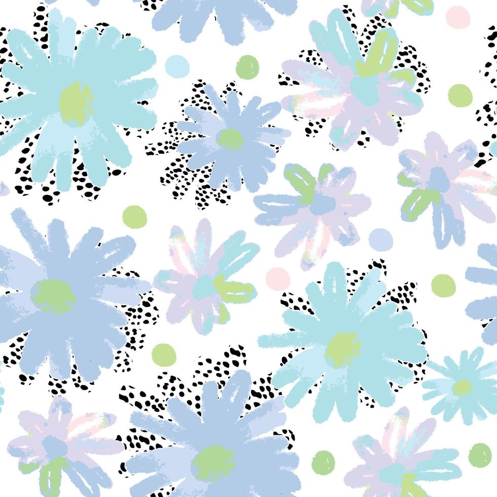 seamless doodle hand drawn pastel flowers and dots pattern background , greeting card or fabric vector