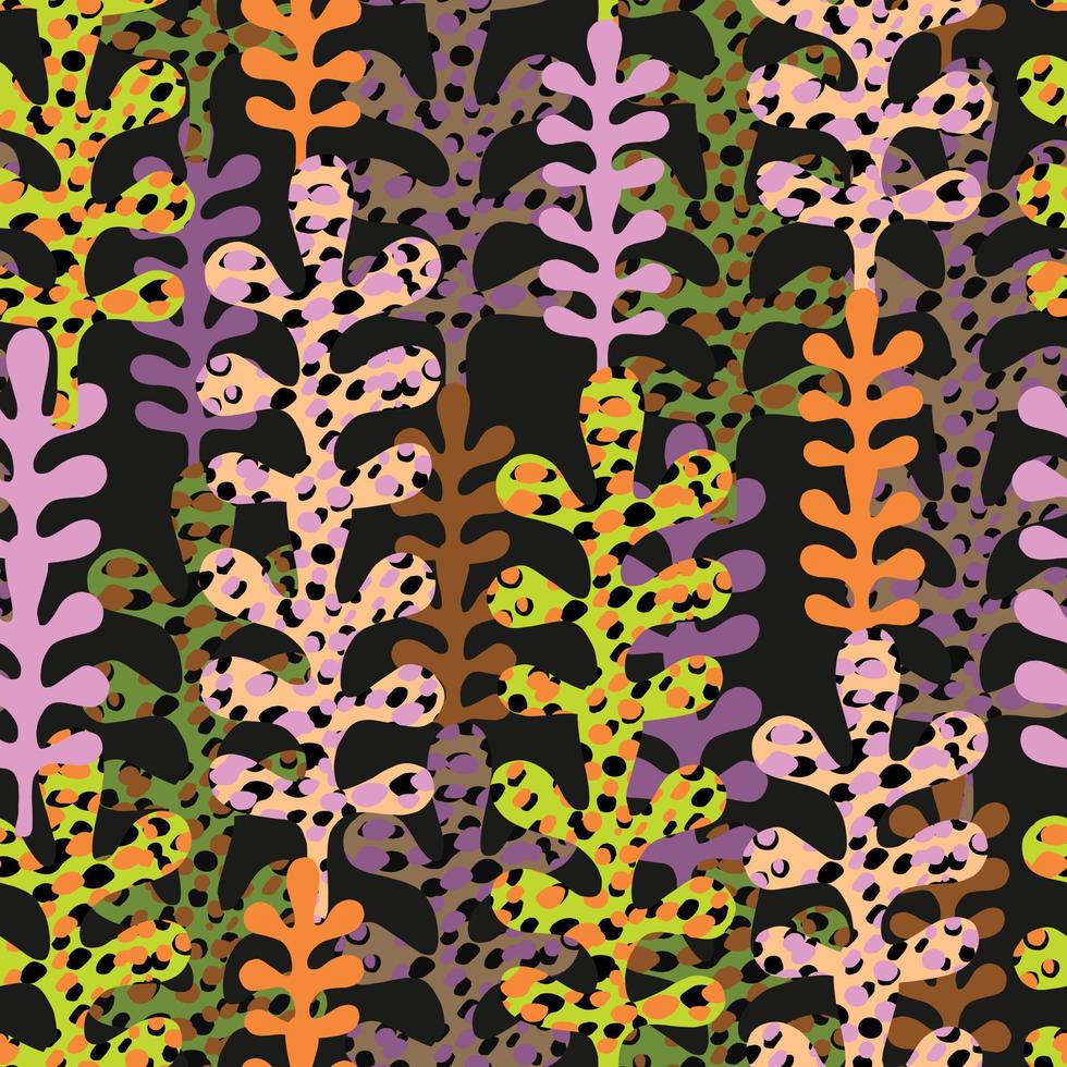 fondo de patrón de plantas multicolor sin costuras, tarjeta de felicitación o tela vector