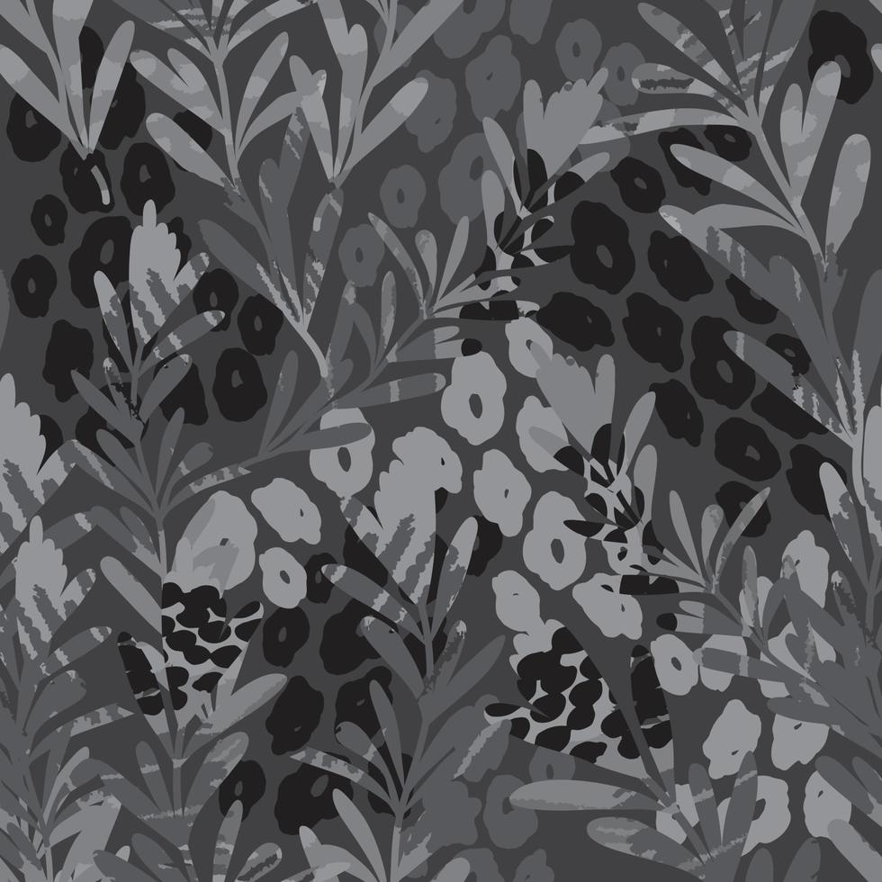seamless abstract monochrome blooms and leafs pattern background , greeting card or fabric vector